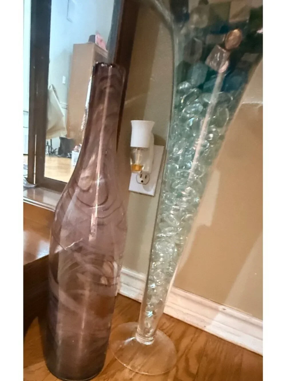 Vintage 19” Tall Amethyst Brown Swirl Art Glass Bottle Vase